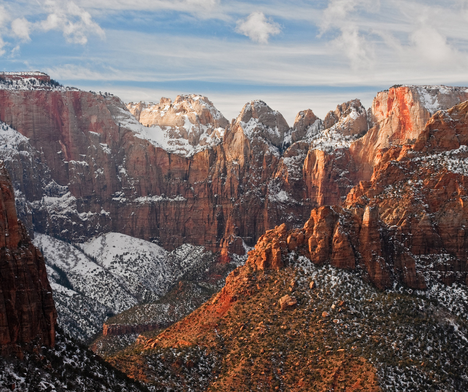 Snow Covered Mountains in Zion National Park