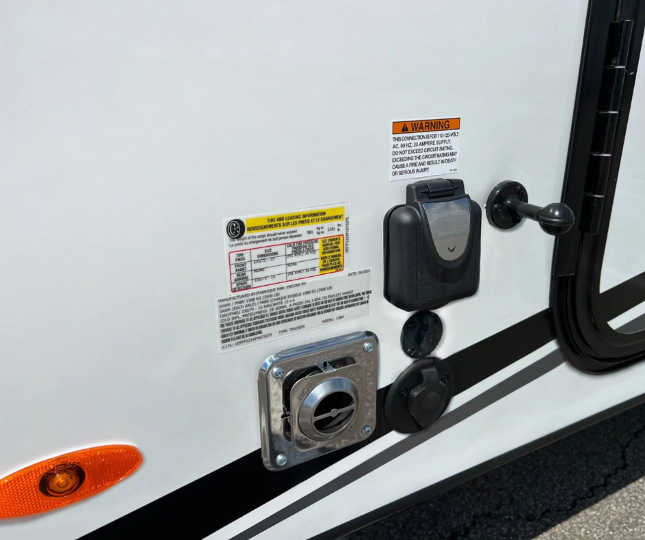 RV shore power connection used to supply AC power and charge RV batteries